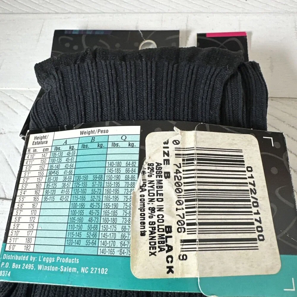 Hanes L'eggs Wear Hosiery Textured Tights Pantyhose‎ Black Size B Vintage Unused